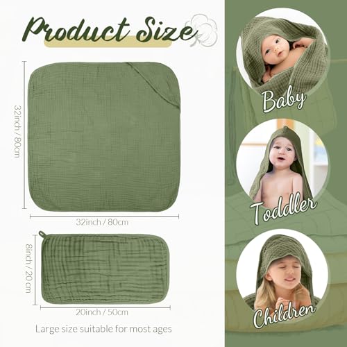 Image of VitalCozy 8 Pcs Baby Muslin Hooded Bath Towels and Washcloths, Muslin Hooded Baby Towels Absorbent Blankets for Gift Newborn Infant Shower (Morandi Color)