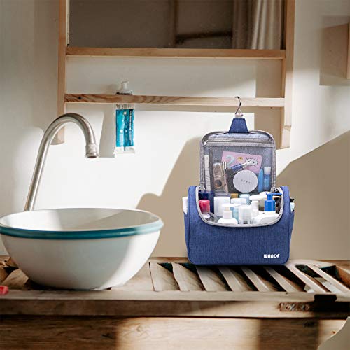 Wandf Hanging Toiletry Bag Travel Cosmetic Organizer Shower Bathroom Bag For Men Women Water-Resistant  (L, L - Denim Navy Blue) #TOP6