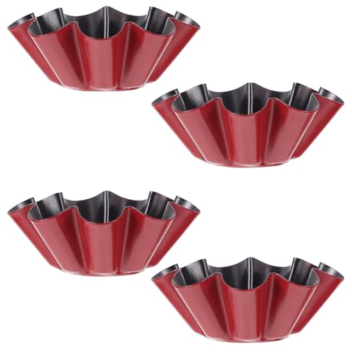 DOITOOL 4pcs Flower-Shaped Egg Tart Molds Carbon Steel Baking Pans DIY Cake Tartlet Moulds for Home Kitchen Use