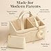 Orelle Bouclé Diaper Caddy Organizer with Matching Pouch & Moon Pendant | Teddy Portable Changing Table Organizer | Must-Have Baby Shower Gifts | Cream
