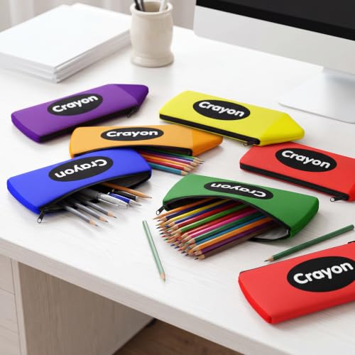 Image of Sherr 12 Crayon Pencil Pouch Case Crayon Shaped Bag with Zipper Teacher Appreciation Gifts Colorful Stationery Storage Bag for Teacher Rewards Office (Word)