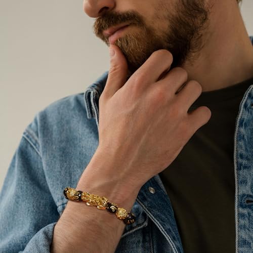 RIOSO Feng Shui Bracelets for Men Women Good Luck Black Obsidian Pixiu Beads Lucky Bracelet Set Dragon Attract Wealth Money Fortune Pi Yao Jewelry4