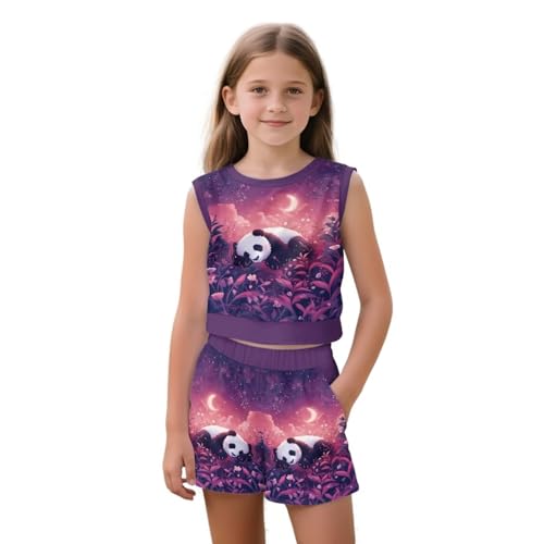 Girls 2-Piece Set Hawaiian Sleeveless Top and Shorts Lightweight Playdate Clothes for 5-14 Years Old