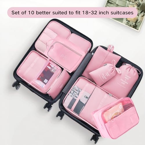 10 Set Packing Cubes for Travel Essentials, Rugged Luggage Sets Organizer with Mesh Design, Ideal Traveling Accessories for Men,Women, Good for Suitcase Organization on Any Trip（Pink)2