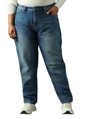 Image of High Star Women Cotton Washed Mom Fit Casual High-Rise Jeans