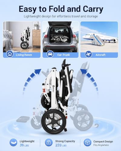 Image of Aotedor Electric Wheelchair for Adults,39 lbs Lightweight Foldable Power Wheelchair, Airline Approved,11 Miles Travel Range, 400W Brushless Motor, Portable Mobility Chair for Seniors