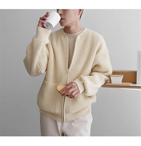 TdvcpmkkMen's Knitted Cardigan Sweater Round Neck Full Zip Warm Sweater 5