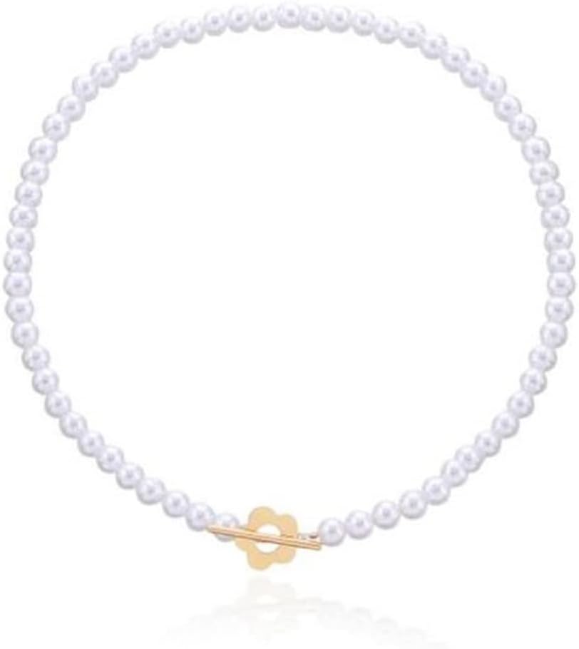 Plum Blossom Daisy Flower Choker Necklace – Crystal Beads & Imitation Pearl With Toggle Clasp – Elegant Boho Clavicle Chain For Women & Girls - View #4