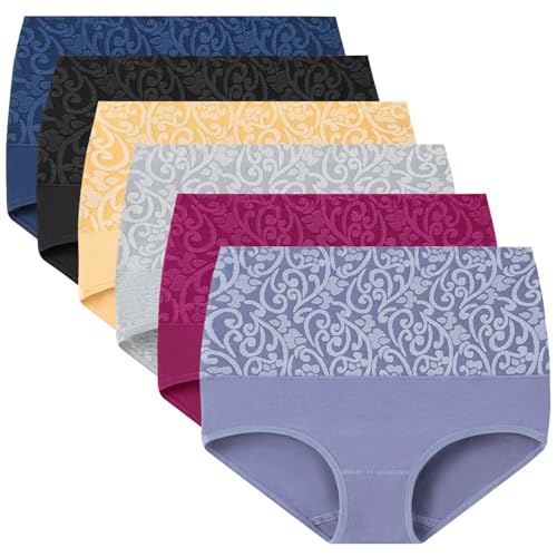 HAGOT Lot de 6 sous-vêtements Taille Haute Femmes, Culottes Coton pour Femmes, Slips Contrôle du Ventre Respirant, Multicolor