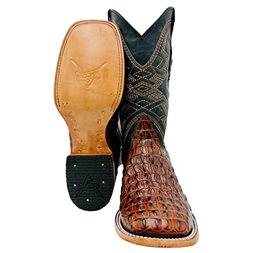 Vaccari Men's Cognac American Alligator Hornback Print Wide Square Toe Western Cowboy Boots - 13 #TOP3