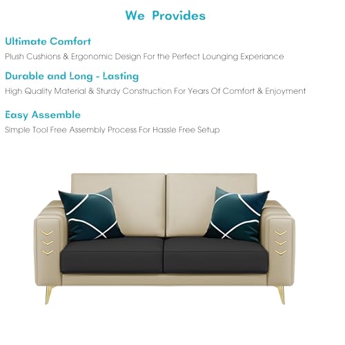 Image of Casaliving Falco 2 Seater Sofa Set for Living Room (Cream Black Fabric) Premium Fabric Sofa