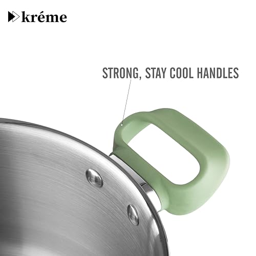 Image of Kreme Platina Triply Stainless Steel Cookware Set of 4 Pcs - Kadai 24cm /2.8L and Frypan 24cm /1.8L with Glass Lids, Consumes Less Oil, Healthy Cooking - Induction and Gas Stove Ready