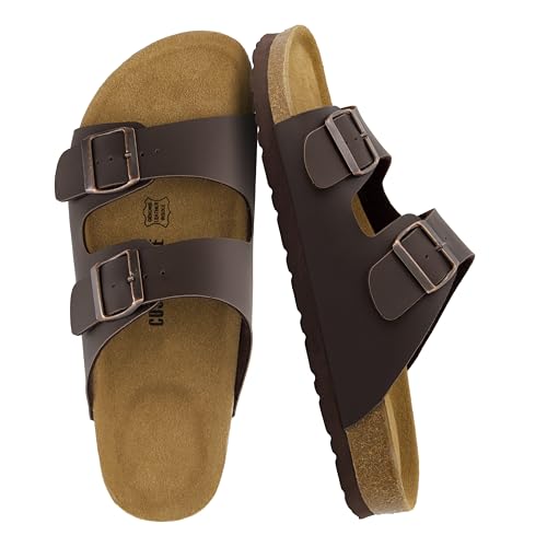 CUSHIONAIRE Lane Cork Footbed Mens Sandals, Adjustable Buckle Comfort Slides for Men, Genuine...