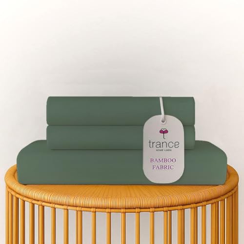 Image of Trance Home Linen 300 TC Bamboo Flat Queen Size Bedsheet | Soft, Breathable & Eco-Friendly Bedsheet with 2 Pillow Covers - (86 x 104 inch, Aqua Green)