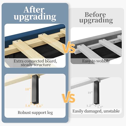 Image of Yaheetech Queen Bed Frame Upholstered Platform Bed with Wing Side /Wooden Slat Support /Tufted Headboard with Wing Side /Mattress Foundation /No Box Spring Needed,Blue Queen Bed