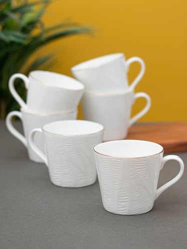 Image of Clay Craft Ace Impression Ceramic Gold Line Coffee Mugs /Tea Cups Set of 6 Pieces, 200ml, White (Ace), Tea Cup Set of 6, Mugs for Coffee, Cups Set of 6, Ideal for Gifting, Perfect for Home and Office