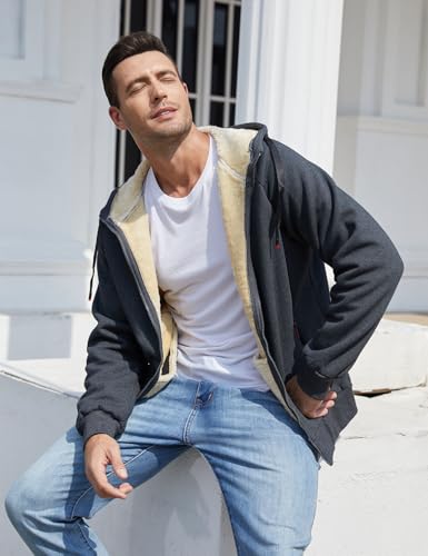 Image of Gihuo Men's Winter Sherpa Lined Hoodie Zip Up Sweatshirt Warm Jacket
