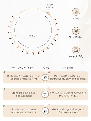 Image of Yellow Chimes Necklace For Women Gold Plated Multicolor Stone Studded Chain Necklace For Women and Girls