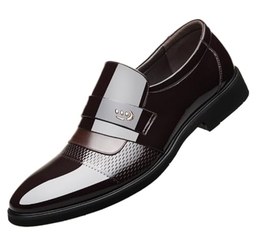 Mens Black Leather Loafers Slip On Lightweight Formal Dress Shoes Premium Comfortable Loafers(Brown,10.5)