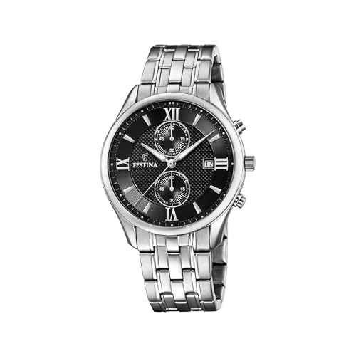 Festina Montre Homme Acier 316L Argent - Chronographe Quartz, Date, Verre Minéral Résistant - F6854/8 Timeless Chronograph