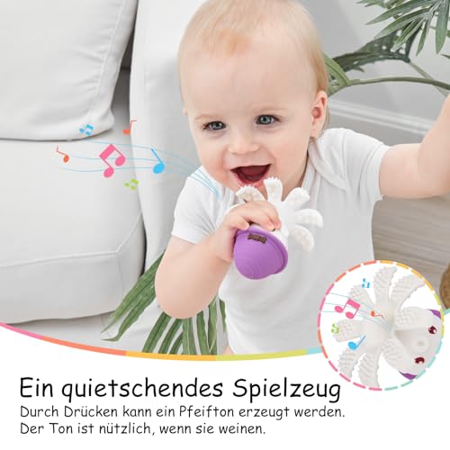 Baby Beißspielzeug für Babys 6-18 Monate, Mombella Octopus Beißring, weiches Silikon Kauspielzeug für 9 Monate altes Kind, um wundes Zahnfleisch zu melden, tolles Baby Geschenk, lila