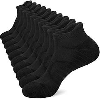 Mens Black White Trainer Running Ankle Socks Anti Blister Thick Warm Sports Walking Work Cotton Socks for Men Size 9-12 uk Cushioned Non Slip Support Athletic Socks 5 Pairs