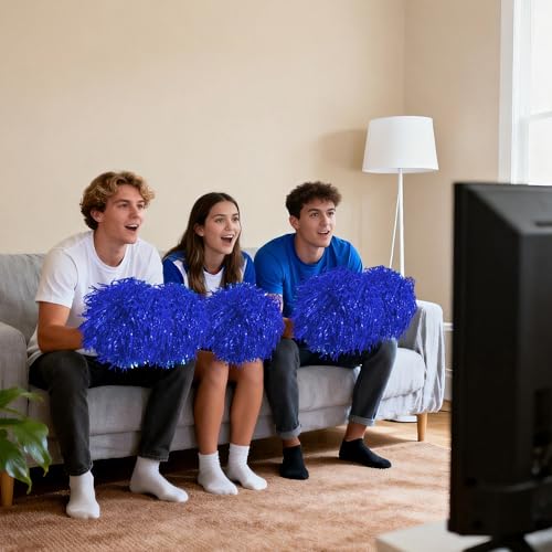 80PCS Cheerleading Pom Poms Metallic Foil Plastic Pom Poms for Football Basketball Sports Squads Dancing Party Stage Performance Celebration (Blue) - Thumbnail 6