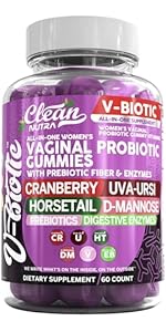 Vaginal Probiotics for Women Gummies with Cranberry, Uva Ursi, Horsetail, D-Mannose, Prebiotics &amp;...