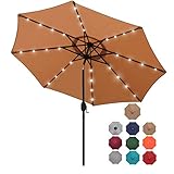 Blissun 9 ft Solar Umbrella, 32 LED Lighted Patio Umbrella, Table Market Umbrella, Outdoor Umbrella for Garden, Deck, Backyard, Pool and Beach (Tan)