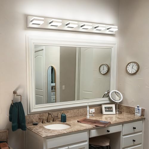 Image of SOLFART Bathroom Vanity Lights, Brushed Nickel Light Fixtures for Bathroom Above Mirror, 6 Light Led Vanity Lighting,5 Color Temperature Adjustable,Bath Lighting Fixture Nickel ETL Listed