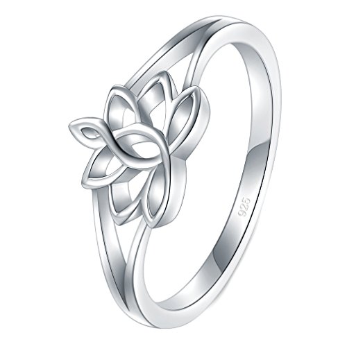 Boruo 925 Sterling Silver Ring, Lotus Flower Yoga High Polish Tarnish Resistant Comfort Fit Wedding Band 2Mm Ring Size 8.5 #TOP1