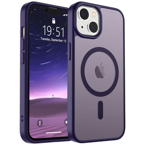 Image of SUPFINE Magnetic for iPhone 14 Case & iPhone 13 Case (Compatible with MagSafe) (Military Grade Drop Protection) Slim Translucent Matte Shockproof Phone Cover,Dark Purple
