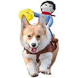 Cowboy Rider Dog Costume- Novelty Halloween Pet Costumes Funny Knight Style with Doll and Hat, Cute Dog Clothes for Small Medium Dogs Cats Puppy, Cosplay Cool Outfit Party Christmas Apparel (Medium)