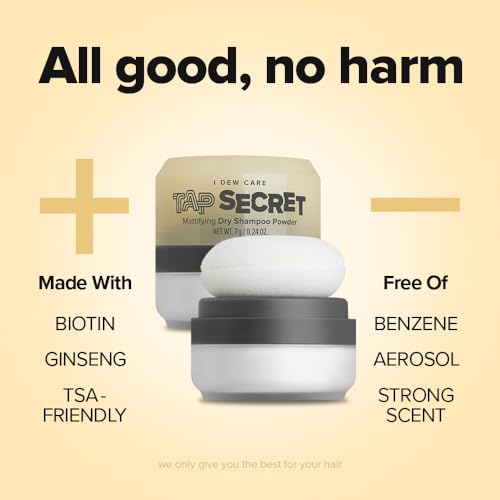 I DEW CARE Biotin Clarifying Dry Shampoo - Tap Secret Original | Strengthening & Volumizing, Powder Type, Refillable, Travel size, Non-aerosol, Korean Ginseng, Mother's Day, 0.24 Oz