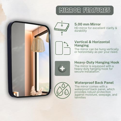 Image of Sidra Decor Modern HD Black Metal Frame Decorative Rectangle Wall Mirror (24 inchx 18 inch) Bathroom, Washbasin, Bedroom, Dressing Office Home Room Vanity Makeup Shaving Wall Decor