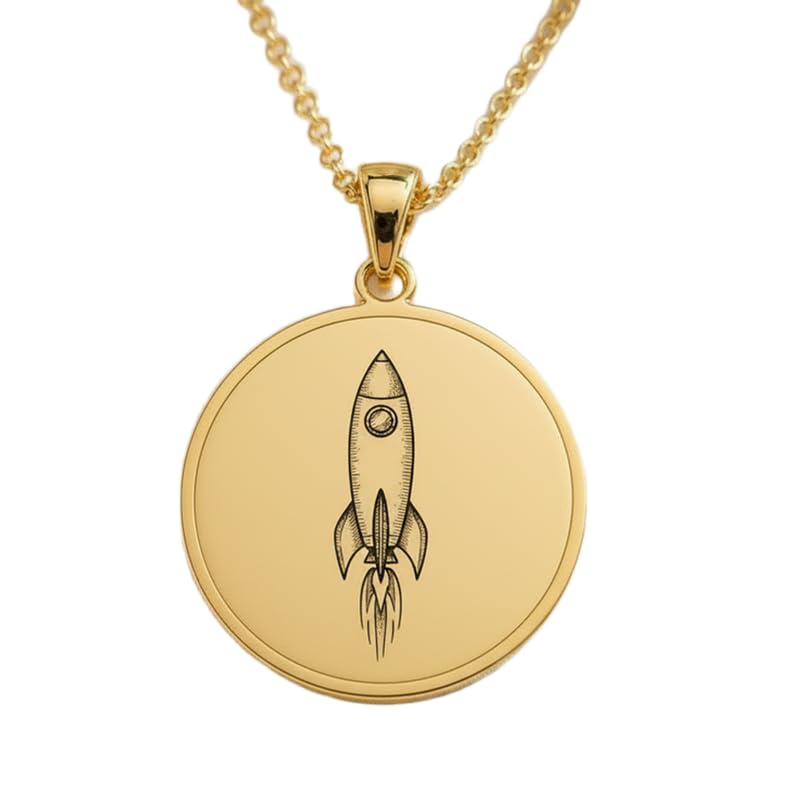 Collier fusée gravée en argent 925 doré avec sa chaîne câble de 45 cm