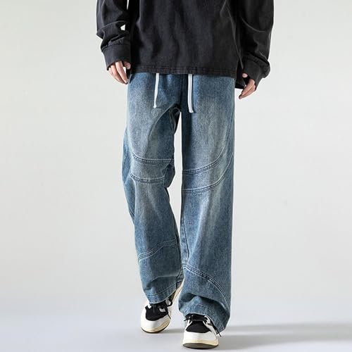 Mens Straight Leg Jeans Mens Jeans Relaxed Fit Elastic Waist Drawstring Denim Skate Pants Hip Hop Loose Fit Streetwear4