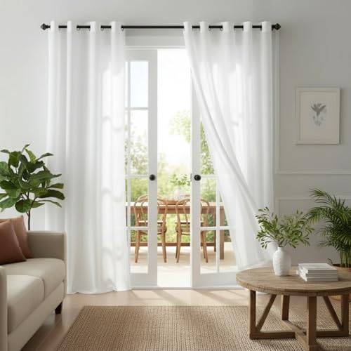 NICETOWN Semi Sheer Privacy Curtains Off-White Non-See-Through Light Filtering Grommet Drapes 72 Inches Long 2 Panels Cat Proof Window Curtains for Living Room Bedroom Home Decor 52 W