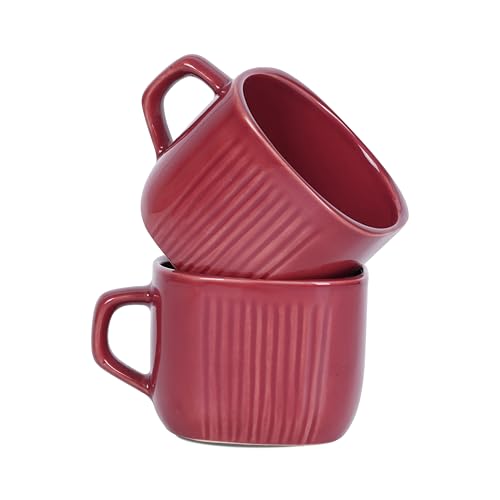 Image of DATA Ceramic Zen Coffee Mugs in Maroon, Set of 6, 199 ml