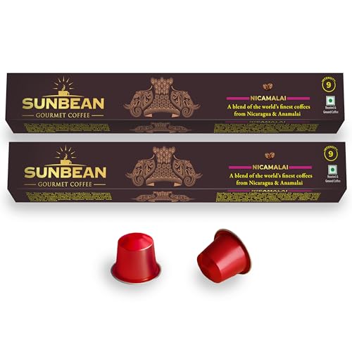 Image of SUNBEAN Nicamalai Gourmet Coffee Capsules Box | Intensity - 9 | Nespresso Compatible | Single Serve | Medium-Dark Roast | Pack of 20
