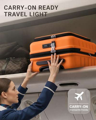 Image of TAKUMI Suitcases with Wheels, Expandable Carry on Luggage, Orange, 20 Inch | Airline Approved for Travel, Business Trip, Front Pocket, Impact Resistant Hardshell, 360 Double Spinner Wheels, TSA Lock
