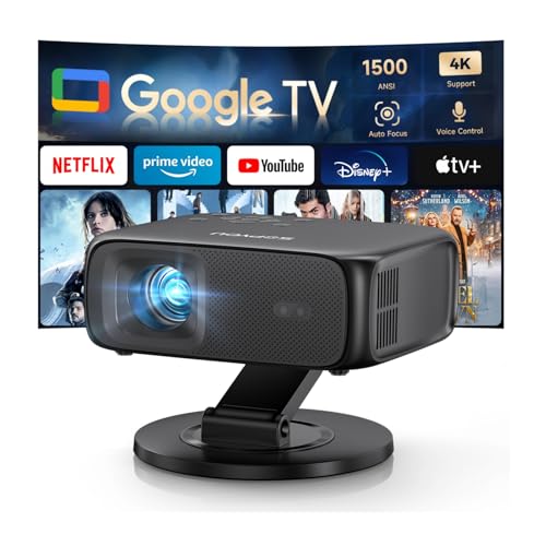 Image of 1500ANSI Google TV Smart Projector, Auto Focus & Keystone,with Stand | For Office Presentations, Classroom Teaching, Outdoor Camping & Family Theater, Built-in WiFi Bluetooth, 360 Rotatable Stand