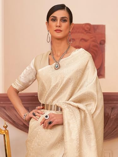 Image of MADHUHANSH Women's Cotton Silk Saree with Unstitched Blouse Piece Zari Weave and Floral Pattern | Heavy Embroidery Saree for Women | Interview Saree for Women | Readymade Blouse with Saree Set