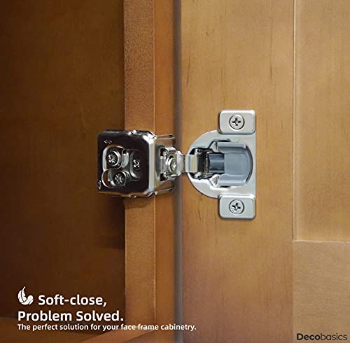 Decobasics 50 Pack 1-1/4" Overlay Soft Close Cabinet Hinges For Kitchen Cabinets -Satin Nickel Self Closing Kitchen Cabinet Hinges Concealed With Built-In Soft Close Hinges Damper -3 Way Adjustability #TOP2