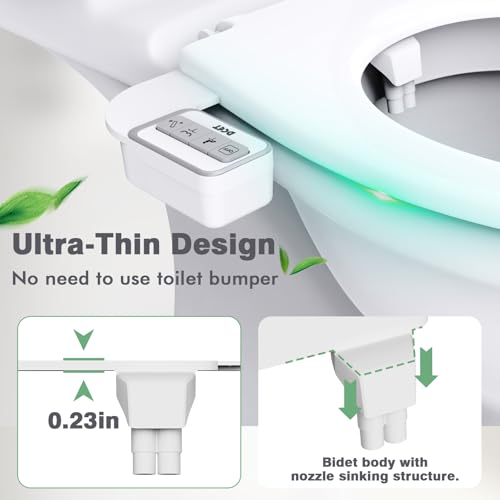 Image of Bidet Attachment, 0.23 inch Ultra-Slim No Gap Design, Non-Electric Self-Cleaning Bidet with Dual Nozzles (Rear & Feminine Wash), Adjustable Pressure, Tool-Free Installation