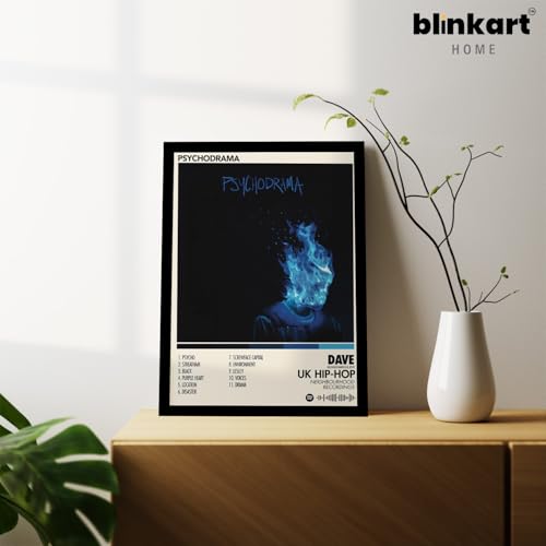 Image of BLINKART Dave - Psychodrama | Popular Music Album Hanging Wall Artwork Frames | Decoration Home Bedroom Living Room Aesthetics Artworks Spotify Song Link Qr Code With Your Photo Frame | 13x10 Inch