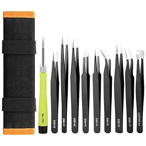Umiten 10PCS ESD Tweezers Kit,Precision Anti-Static Tweezers Set Non-Magnetic Multi-Standard Stainless Steel Tweezers Perfect for Lab Electronics,Jewelry,Beauty and Detailed Work Cover