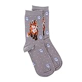 Wrendale Designs Socken, wilder Fuchs, Grau