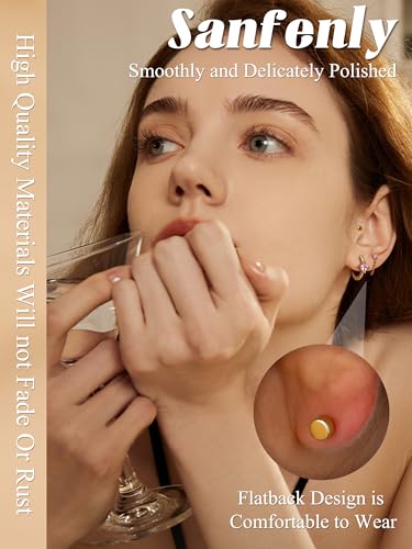 Sanfenly Stud Earrings Small Gold Hoop Earrings Set for Women Flat Back Earring Hypoallergenic Cartilage Earring Lightweight Dainty 14K Gold Stud Earrings for Multiple Piercing Set3