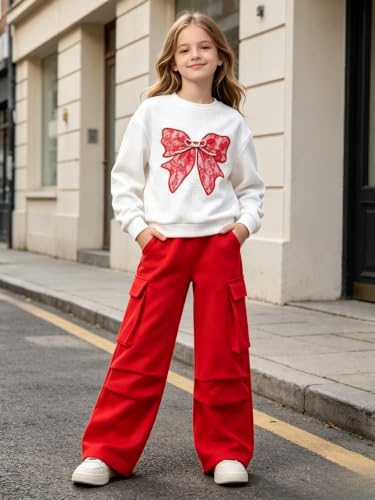 Image of Girls Clothes 2 Piece Hoodie Sweatshirt + Cargo Pants Fall Winter Outfits for Teen Tween Girls 7-14 Years